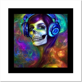 Colours Skull Listening To Music Posters and Art